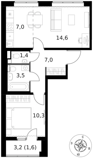 Квартира 2-комн. квартира, 45.4 м² ЖК «1-й Ясеневский» Фото 1 Квартира 2-комн. квартира, 45.4 м² ЖК «1-й Ясеневский» Фото 1