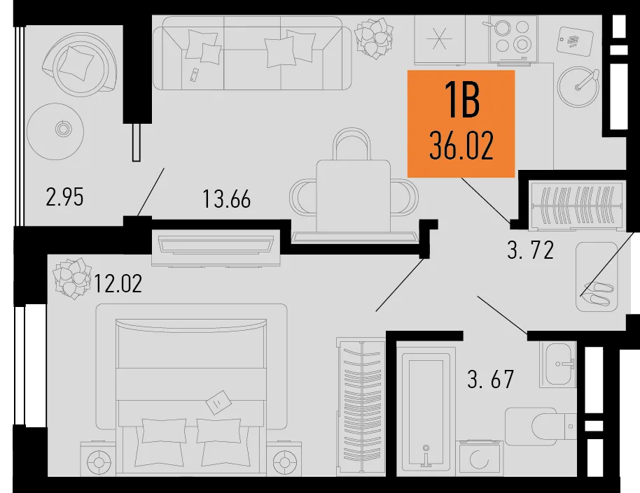Планировка 1-комн. квартира, 36.02 м² ЖК «Столицыно»