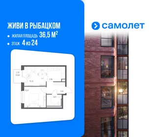 Планировка 1-комн. квартира, 36.5 м² ЖК «Живи! В Рыбацком»