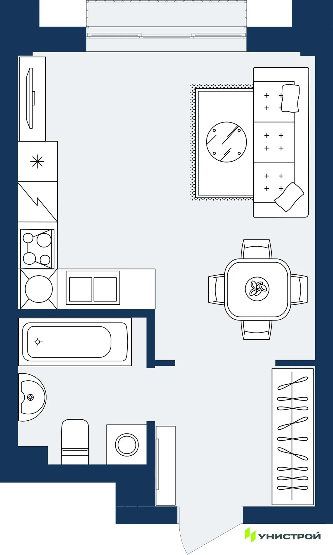 Планировка 1-комн. квартира, 28.11 м² ЖК «ГРАНД БЕРЕГ»