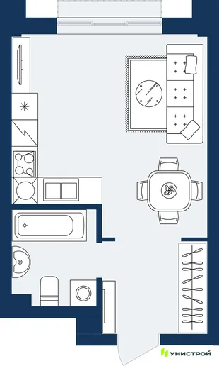 Планировка 1-комн. квартира, 28.11 м² ЖК «ГРАНД БЕРЕГ»