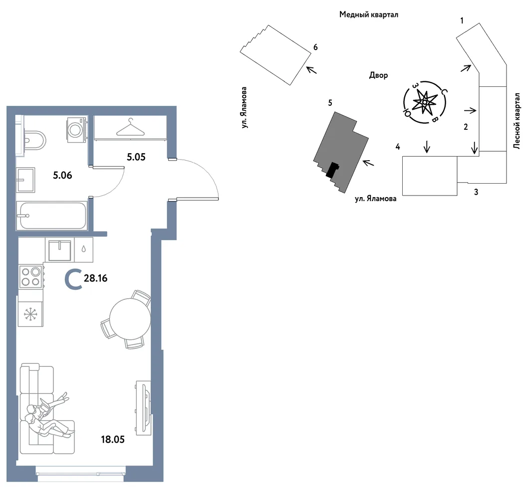Планировка Студия, 28.16 м² ЖК «Сибирский сад»