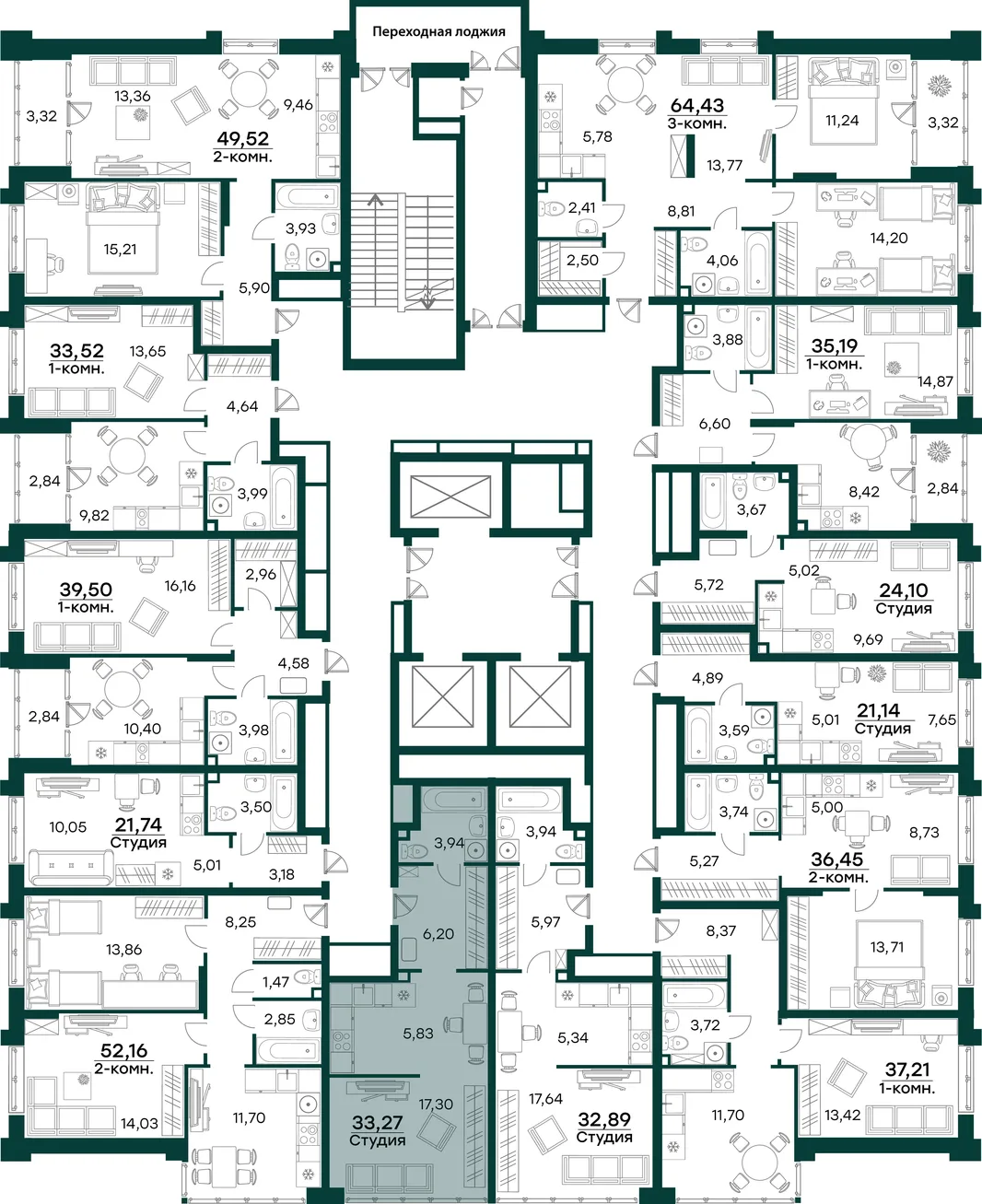Планировка Студия, 33.27 м² ЖК «Аквамарин 2»