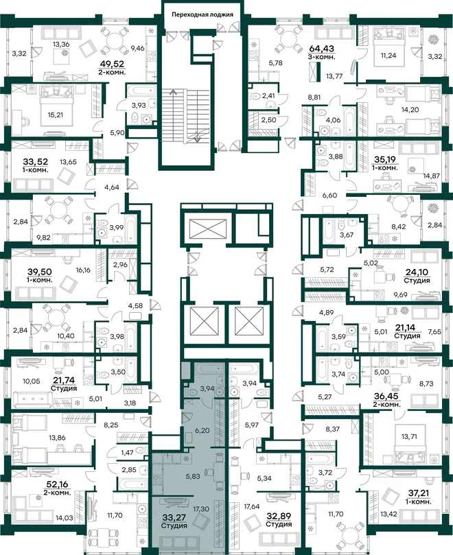 Планировка Студия, 33.27 м² ЖК «Аквамарин 2»