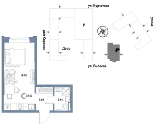 Планировка Студия, 25.62 м² ЖК «Остров-сад»