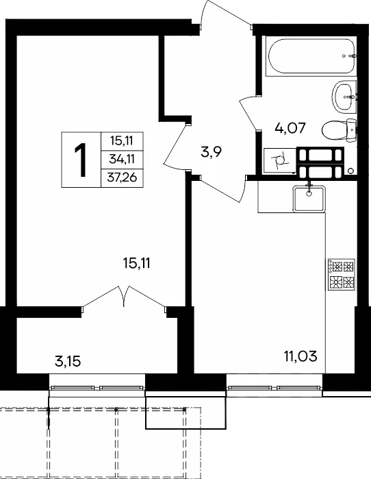 Планировка 1-комн. квартира, 37.26 м² ЖК «Семисчастье» Планировка 1-комн. квартира, 37.26 м² ЖК «Семисчастье»