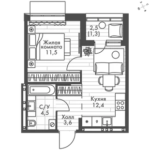 Квартира 1-комн. квартира, 33.1 м² ЖК «ФоРест» Фото 1 Квартира 1-комн. квартира, 33.1 м² ЖК «ФоРест» Фото 1