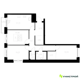 Планировка 3-комн. квартира, 89.73 м² ЖК «Statum»