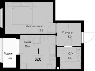 Планировка 1-комн. квартира, 37.1 м² ЖК «Васильевский остров»