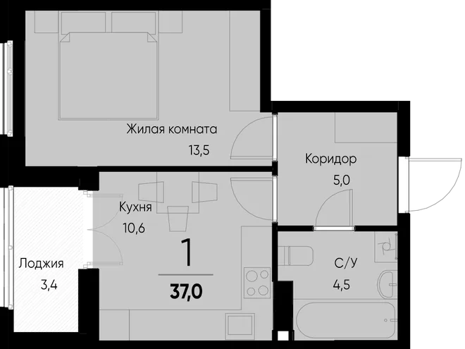 Планировка 1-комн. квартира, 37.3 м² ЖК «Васильевский остров»
