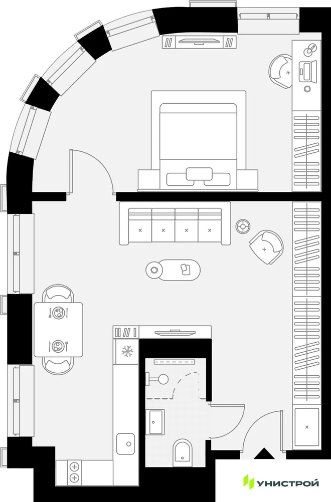 Планировка 1-комн. квартира, 47.65 м² ЖК «YES Горки» Планировка 1-комн. квартира, 47.65 м² ЖК «YES Горки»