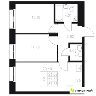 Планировка 2-комн. квартира, 57.36 м² ЖК «Statum»