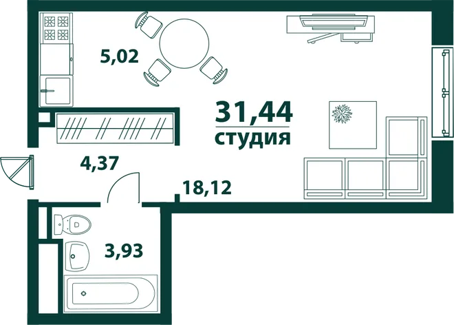 Планировка Студия, 31.44 м² ЖК «Аквамарин 2» Планировка Студия, 31.44 м² ЖК «Аквамарин 2»