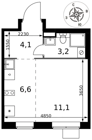 Планировка Студия, 25 м² ЖК «1-й Химкинский»