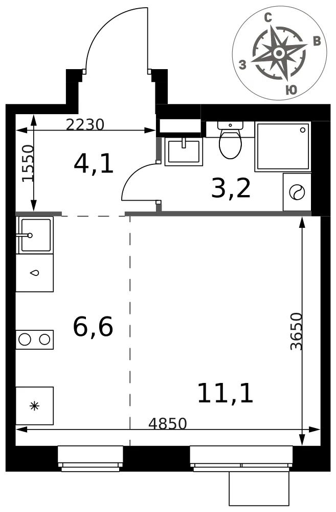 Планировка Студия, 25 м² ЖК «1-й Химкинский» Планировка Студия, 25 м² ЖК «1-й Химкинский»