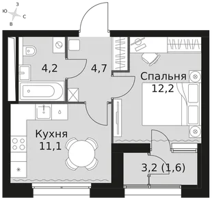 Квартира 1-комн. квартира, 33.8 м² ЖК «Sky Garden» Фото 1