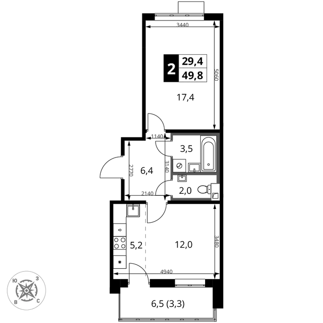 Планировка 2-комн. квартира, 49.8 м² ЖК «1-й Шереметьевский» Планировка 2-комн. квартира, 49.8 м² ЖК «1-й Шереметьевский»