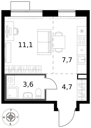 Квартира Студия, 27.1 м² ЖК «1-й Саларьевский» Фото 1 Квартира Студия, 27.1 м² ЖК «1-й Саларьевский» Фото 1