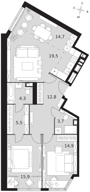 Квартира 3-комн. квартира, 91.3 м² ЖК «Архитектор» Фото 1 Квартира 3-комн. квартира, 91.3 м² ЖК «Архитектор» Фото 1