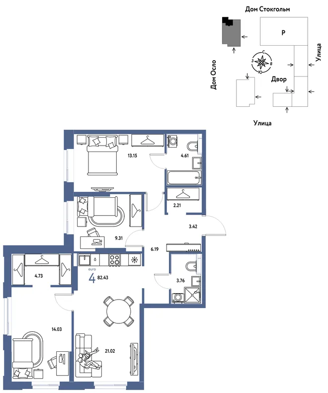 Планировка 4-комн. квартира, 82.43 м² ЖК «Европейский берег 2.0» Планировка 4-комн. квартира, 82.43 м² ЖК «Европейский берег 2.0»