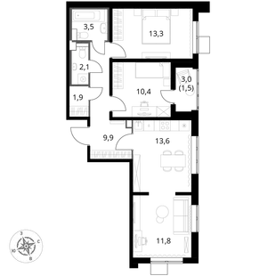 Квартира 3-комн. квартира, 68 м² ЖК «1-й Южный» Фото 1 Квартира 3-комн. квартира, 68 м² ЖК «1-й Южный» Фото 1