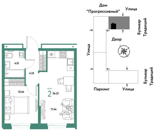 Планировка 2-комн. квартира, 36.22 м² ЖК «Микрорайон Домашний» Планировка 2-комн. квартира, 36.22 м² ЖК «Микрорайон Домашний»