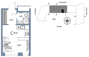 Планировка Студия, 23.8 м² ЖК «Авторский»