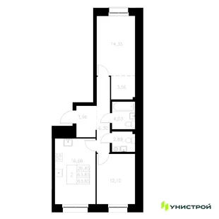 Планировка 2-комн. квартира, 63.85 м² ЖК «Statum»