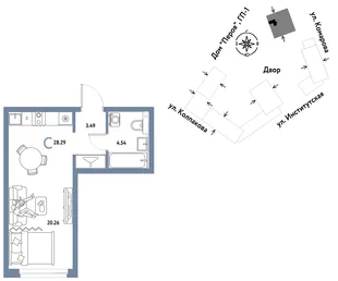 Планировка Студия, 28.29 м² ЖК «Страна.Парковая»
