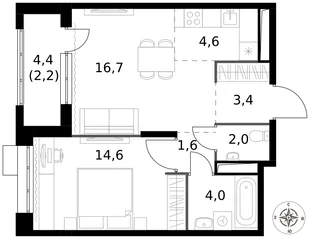 Квартира 2-комн. квартира, 49.1 м² ЖК «1-й Саларьевский» Фото 1 Квартира 2-комн. квартира, 49.1 м² ЖК «1-й Саларьевский» Фото 1