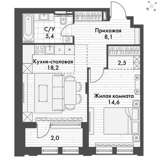 Квартира 1-комн. квартира, 51.2 м² ЖК «Философия» Фото 1 Квартира 1-комн. квартира, 51.2 м² ЖК «Философия» Фото 1