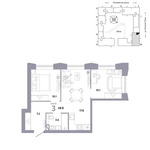 Планировка 3-комн. квартира, 48.8 м² ЖК «Страна.Заречная»