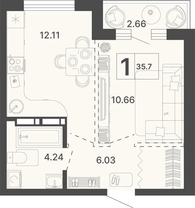 Планировка 1-комн. квартира, 35.7 м² ЖК «Светский лес» Планировка 1-комн. квартира, 35.7 м² ЖК «Светский лес»