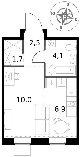 Квартира Студия, 25.2 м² ЖК «1-й Ясеневский» Фото 1