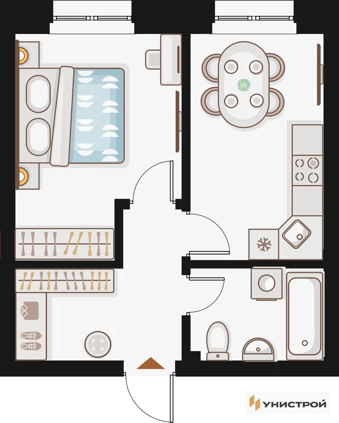 Планировка 1-комн. квартира, 36.24 м² ЖК «Жилой кластер Q на Кулагина»
