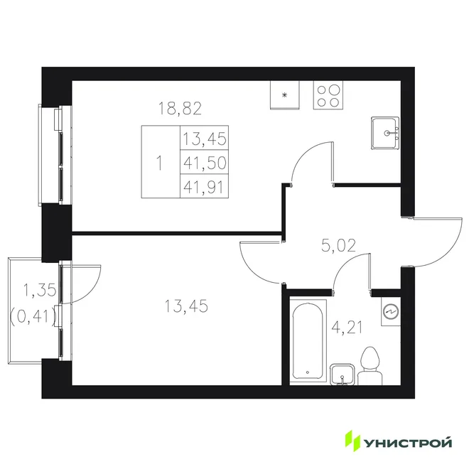 Планировка 1-комн. квартира, 41.91 м² ЖК «Statum» Планировка 1-комн. квартира, 41.91 м² ЖК «Statum»