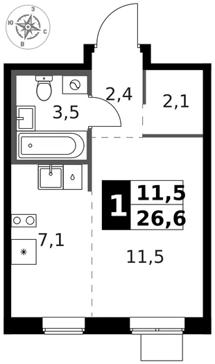 Квартира Студия, 27.3 м² ЖК «1-й Ясеневский» Фото 1 Квартира Студия, 27.3 м² ЖК «1-й Ясеневский» Фото 1