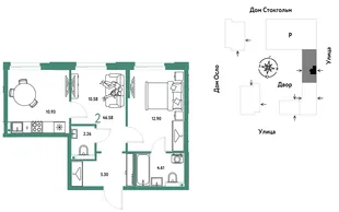 Планировка 2-комн. квартира, 46.58 м² ЖК «Европейский берег 2.0»