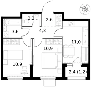 Квартира 2-комн. квартира, 46.8 м² ЖК «1-й Измайловский» Фото 1