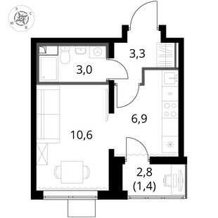 Квартира Студия, 25 м² ЖК «1-й Южный» Фото 1 Квартира Студия, 25 м² ЖК «1-й Южный» Фото 1