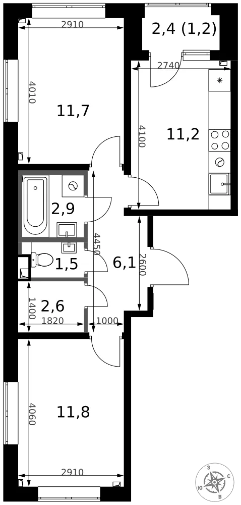 Планировка 2-комн. квартира, 49 м² ЖК «1-й Химкинский» Планировка 2-комн. квартира, 49 м² ЖК «1-й Химкинский»