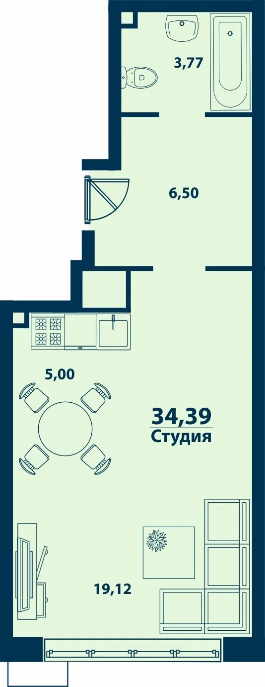 Планировка Студия, 34.39 м² ЖК «Город природы» Планировка Студия, 34.39 м² ЖК «Город природы»