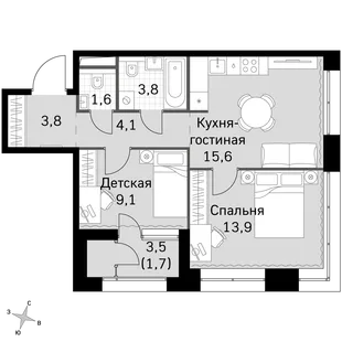 Квартира 2-комн. квартира, 53.6 м² ЖК «Sky Garden» Фото 1 Квартира 2-комн. квартира, 53.6 м² ЖК «Sky Garden» Фото 1