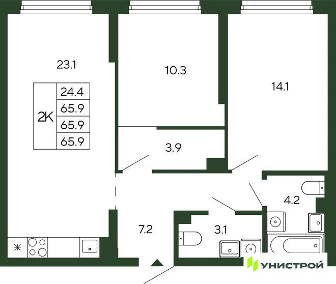 Планировка 2-комн. квартира, 65.9 м² ЖК «Парковый квартал 2.0» Планировка 2-комн. квартира, 65.9 м² ЖК «Парковый квартал 2.0»