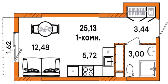 Планировка Студия, 25.13 м² ЖК «Юность» Планировка Студия, 25.13 м² ЖК «Юность»