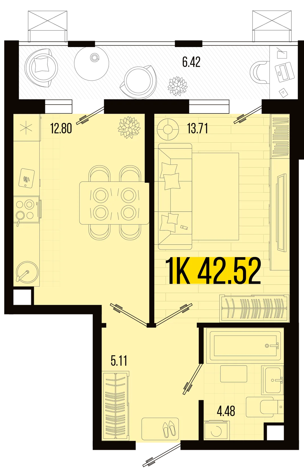 Планировка 1-комн. квартира, 39.31 м² ЖК «Цветной бульвар»