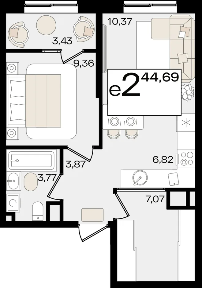 Планировка 2-комн. квартира, 44.69 м² ЖК «Патрики» Планировка 2-комн. квартира, 44.69 м² ЖК «Патрики»
