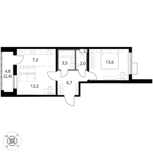 Квартира 2-комн. квартира, 47.7 м² ЖК «1-й Шереметьевский» Фото 1 Квартира 2-комн. квартира, 47.7 м² ЖК «1-й Шереметьевский» Фото 1