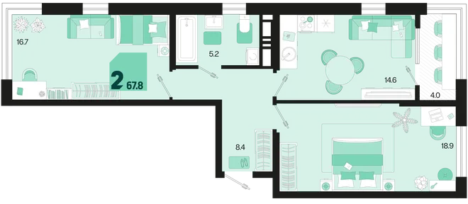 Планировка 2-комн. квартира, 67.8 м² ЖК «Первое место» Планировка 2-комн. квартира, 67.8 м² ЖК «Первое место»