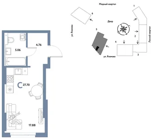 Планировка Студия, 27.7 м² ЖК «Сибирский сад»